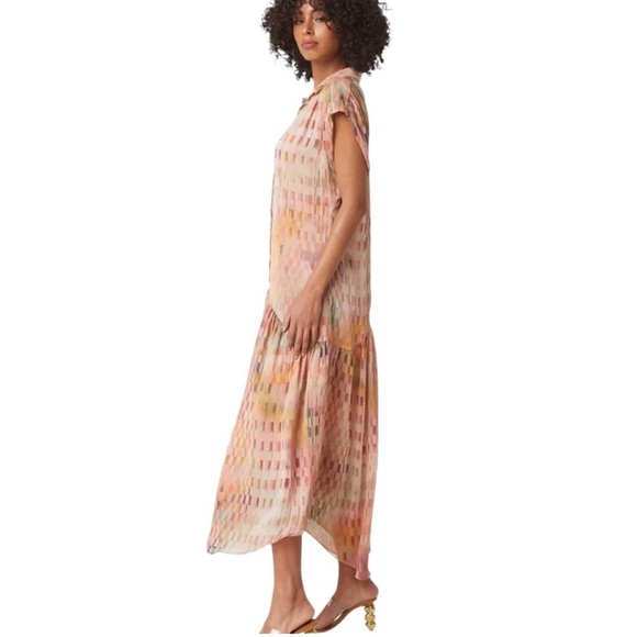 ⭐️Misa Los Angeles Laura Drop Waist Shirtdress Poly Chiffon Multicolor - Picture 3 of 9